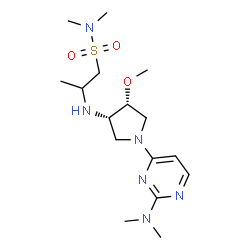 ChemSpider 2D Image | 2-({(3S,4R)-1-[2-(Dimethylamino)-4-pyrimidinyl]-4-methoxy-3-pyrrolidinyl}amino)-N,N-dimethyl-1-propanesulfonamide | C16H30N6O3S