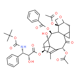 ChemSpider 2D Image | (2alpha,3xi,5beta,8xi,10beta,13alpha)-4,10-Diacetoxy-1-hydroxy-13-{[(2R,3S)-2-hydroxy-3-({[(2-methyl-2-propanyl)oxy]carbonyl}amino)-3-phenylpropanoyl]oxy}-9-oxo-5,20-epoxy-7,19-cyclotax-11-en-2-yl ben
zoate | C45H53NO14