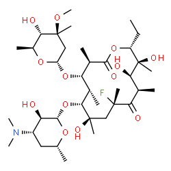ChemSpider 2D Image | (3R,4S,5S,6R,7R,9S,11R,12R,13S,14R)-6-{[(2S,3R,4S,6R)-4-(Dimethylamino)-3-hydroxy-6-methyltetrahydro-2H-pyran-2-yl]oxy}-14-ethyl-9-fluoro-7,12,13-trihydroxy-4-{[(2R,4S,5S,6S)-5-hydroxy-4-methoxy-4,6-d
imethyltetrahydro-2H-pyran-2-yl]oxy}-3,5,7,9,11,13-hexamethyloxacyclotetradecane-2,10-dione | C37H66FNO13
