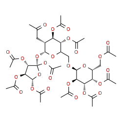 ChemSpider 2D Image | (2S,3S,4S,5S)-2-{[(5xi)-3,4-Di-O-acetyl-2-deoxy-2-(2-oxopropyl)-6-O-(2,3,4,6-tetra-O-acetyl-alpha-D-galactopyranosyl)-alpha-D-xylo-hexopyranosyl]oxy}tetrahydrofuran-2,3,4,5-tetrayl tetraacetate | C39H52O26