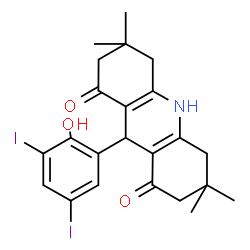 ChemSpider 2D Image | 9-(2-Hydroxy-3,5-diiodophenyl)-3,3,6,6-tetramethyl-3,4,6,7,9,10-hexahydro-1,8(2H,5H)-acridinedione | C23H25I2NO3