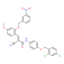 ChemSpider 2D Image | (2E)-2-Cyano-N-{4-[(2,4-dichlorobenzyl)oxy]phenyl}-3-{4-methoxy-2-[(3-nitrobenzyl)oxy]phenyl}acrylamide | C31H23Cl2N3O6