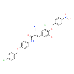 ChemSpider 2D Image | (2E)-N-{4-[(4-Chlorobenzyl)oxy]phenyl}-3-{3-chloro-5-methoxy-4-[(4-nitrobenzyl)oxy]phenyl}-2-cyanoacrylamide | C31H23Cl2N3O6