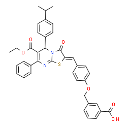 ChemSpider 2D Image | 3-[(4-{(Z)-[6-(Ethoxycarbonyl)-5-(4-isopropylphenyl)-3-oxo-7-phenyl-5H-[1,3]thiazolo[3,2-a]pyrimidin-2(3H)-ylidene]methyl}phenoxy)methyl]benzoic acid | C39H34N2O6S