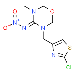 ChemSpider 2D Image | (4E)-3-[(2-Chloro-1,3-thiazol-4-yl)methyl]-5-methyl-N-nitro-1,3,5-oxadiazinan-4-imine | C8H10ClN5O3S