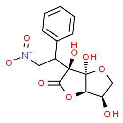 ChemSpider 2D Image | (3S,3aS,6R,6aR)-3,3a,6-Trihydroxy-3-(2-nitro-1-phenylethyl)tetrahydrofuro[3,2-b]furan-2(3H)-one | C14H15NO8