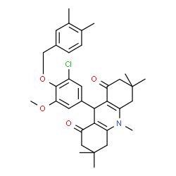 ChemSpider 2D Image | 9-{3-Chloro-4-[(3,4-dimethylbenzyl)oxy]-5-methoxyphenyl}-3,3,6,6,10-pentamethyl-3,4,6,7,9,10-hexahydro-1,8(2H,5H)-acridinedione | C34H40ClNO4