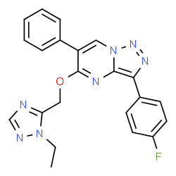 ChemSpider 2D Image | 5-[(1-Ethyl-1H-1,2,4-triazol-5-yl)methoxy]-3-(4-fluorophenyl)-6-phenyl[1,2,3]triazolo[1,5-a]pyrimidine | C22H18FN7O