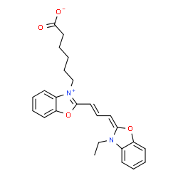 ChemSpider 2D Image | 6-{2-[(1E,3E)-3-(3-Ethyl-1,3-benzoxazol-2(3H)-ylidene)-1-propen-1-yl]-1,3-benzoxazol-3-ium-3-yl}hexanoate | C25H26N2O4