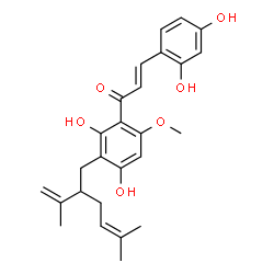 ChemSpider 2D Image | (2E)-1-[2,4-Dihydroxy-3-(2-isopropenyl-5-methyl-4-hexen-1-yl)-6-methoxyphenyl]-3-(2,4-dihydroxyphenyl)-2-propen-1-one | C26H30O6