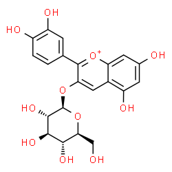 ChemSpider 2D Image | 2-(3,4-Dihydroxyphenyl)-5,7-dihydroxy-3-chromeniumyl beta-L-glucopyranoside | C21H21O11