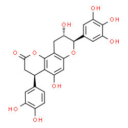 ChemSpider 2D Image | (4R,8R,9S)-4-(3,4-Dihydroxyphenyl)-5,9-dihydroxy-8-(3,4,5-trihydroxyphenyl)-3,4,9,10-tetrahydro-2H,8H-pyrano[2,3-f]chromen-2-one | C24H20O10