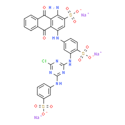 ChemSpider 2D Image | trisodium 1-amino-4-[3-[[4-chloro-6-(3-sulphonatoanilino)-1,3,5-triazin-2-yl]amino]-4-sulphonatoanilino]-9,10-dihydro-9,10-dioxoanthracene-2-sulphonate | C29H17ClN7Na3O11S3