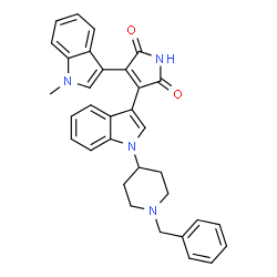 ChemSpider 2D Image | 3-[1-(1-Benzyl-4-piperidinyl)-1H-indol-3-yl]-4-(1-methyl-1H-indol-3-yl)-1H-pyrrole-2,5-dione | C33H30N4O2
