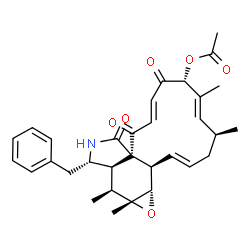ChemSpider 2D Image | (1E,4S,5E,7R,9E,11aR,14S,14aR,15S,15aR,16aS,16bR)-14-Benzyl-4,6,15,15a-tetramethyl-8,11,12-trioxo-4,7,8,11,12,13,14,14a,15,15a,16a,16b-dodecahydro-3H-cyclotrideca[d]oxireno[f]isoindol-7-yl acetate | C32H37NO6