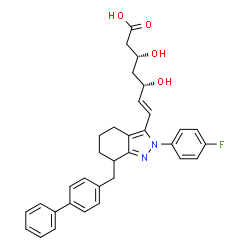 ChemSpider 2D Image | (3R,5S,6E)-7-[7-(4-Biphenylylmethyl)-2-(4-fluorophenyl)-4,5,6,7-tetrahydro-2H-indazol-3-yl]-3,5-dihydroxy-6-heptenoic acid | C33H33FN2O4
