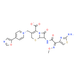ChemSpider 2D Image | 7-{[(2Z)-2-(2-Amino-1,3-thiazol-4-yl)-2-(methoxyimino)acetyl]amino}-3-{[4-(1,3-oxazol-5-yl)-1-pyridiniumyl]methyl}-8-oxo-5-thia-1-azabicyclo[4.2.0]oct-2-ene-2-carboxylate | C22H19N7O6S2