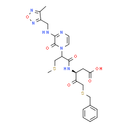 ChemSpider 2D Image | (3S)-5-(Benzylsulfanyl)-3-({2-[3-{[(4-methyl-1,2,5-oxadiazol-3-yl)methyl]amino}-2-oxo-1(2H)-pyrazinyl]-3-(methylsulfanyl)propanoyl}amino)-4-oxopentanoic acid | C24H28N6O6S2