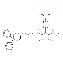 ChemSpider 2D Image | 3-(4,4-Diphenyl-1-piperidinyl)propyl methyl 2,6-dimethyl-4-(4-nitrophenyl)-1,4-dihydro-3,5-pyridinedicarboxylate | C36H39N3O6