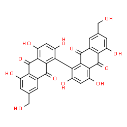 ChemSpider 2D Image | 2,2',4,4',5,5'-Hexahydroxy-7,7'-bis(hydroxymethyl)-1,1'-bianthracene-9,9',10,10'-tetrone | C30H18O12