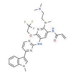 ChemSpider 2D Image | N-[2-{[2-(Dimethylamino)ethyl](methyl)amino}-5-{[4-(1-methyl-1H-indol-3-yl)-2-pyrimidinyl]amino}-6-(2,2,2-trifluoroethoxy)-3-pyridinyl]acrylamide | C28H31F3N8O2