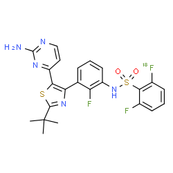 ChemSpider 2D Image | N-{3-[5-(2-Amino-4-pyrimidinyl)-2-(2-methyl-2-propanyl)-1,3-thiazol-4-yl]-2-fluorophenyl}-2-fluoro-6-(~18~F)fluorobenzenesulfonamide | C23H20F218FN5O2S2