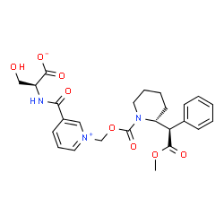 ChemSpider 2D Image | (2S)-3-Hydroxy-2-{[(1-{[({(2R)-2-[(1R)-2-methoxy-2-oxo-1-phenylethyl]-1-piperidinyl}carbonyl)oxy]methyl}-3-pyridiniumyl)carbonyl]amino}propanoate | C25H29N3O8