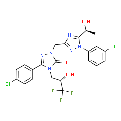 ChemSpider 2D Image | 5-(4-Chlorophenyl)-2-({1-(3-chlorophenyl)-5-[(1S)-1-hydroxyethyl]-1H-1,2,4-triazol-3-yl}methyl)-4-[(2S)-3,3,3-trifluoro-2-hydroxypropyl]-2,4-dihydro-3H-1,2,4-triazol-3-one | C22H19Cl2F3N6O3