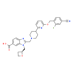 ChemSpider 2D Image | 2-[(4-{6-[(4-Cyano-2-fluorobenzyl)oxy]-2-pyridinyl}-1-piperidinyl)methyl]-1-[(2S)-2-oxetanylmethyl]-1H-benzimidazole-6-carboxylic acid | C31H30FN5O4