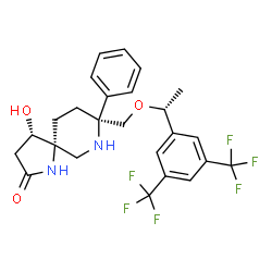 ChemSpider 2D Image | (4S,5R,8S)-8-({(1R)-1-[3,5-Bis(trifluoromethyl)phenyl]ethoxy}methyl)-4-hydroxy-8-phenyl-1,7-diazaspiro[4.5]decan-2-one | C25H26F6N2O3