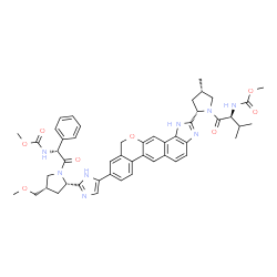 ChemSpider 2D Image | Methyl {(2S)-1-[(2S,4S)-2-(9-{2-[(2S,4S)-1-{(2R)-2-[(methoxycarbonyl)amino]-2-phenylacetyl}-4-(methoxymethyl)-2-pyrrolidinyl]-1H-imidazol-5-yl}-1,11-dihydroisochromeno[4',3':6,7]naphtho[1,2-d]imidazol
-2-yl)-4-methyl-1-pyrrolidinyl]-3-methyl-1-oxo-2-butanyl}carbamate | C49H54N8O8