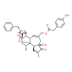 ChemSpider 2D Image | [(2R,6R,10S,11R,13S,15R,17R)-13-Benzyl-6-hydroxy-15-isopropenyl-4,17-dimethyl-5-oxo-12,14,18-trioxapentacyclo[11.4.1.0~1,10~.0~2,6~.0~11,15~]octadeca-3,8-dien-8-yl]methyl (4-hydroxyphenyl)acetate | C36H38O8