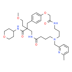 ChemSpider 2D Image | 16-(2-Methoxyethyl)-9-[(6-methyl-2-pyridinyl)methyl]-4,13-dioxo-N-(tetrahydro-2H-pyran-4-yl)-2-oxa-5,9,14-triazabicyclo[16.2.2]docosa-1(20),18,21-triene-16-carboxamide | C34H49N5O6