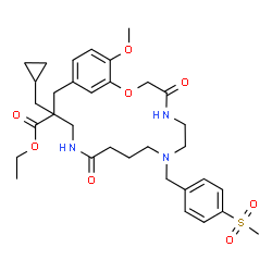 ChemSpider 2D Image | Ethyl 15-(cyclopropylmethyl)-20-methoxy-8-[4-(methylsulfonyl)benzyl]-4,12-dioxo-2-oxa-5,8,13-triazabicyclo[15.3.1]henicosa-1(21),17,19-triene-15-carboxylate | C33H45N3O8S