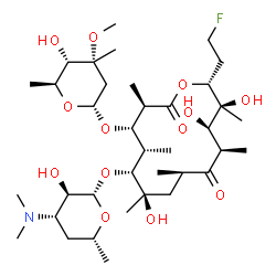 ChemSpider 2D Image | (3R,4S,5S,6R,7R,9R,11R,12R,13S,14R)-6-{[(2S,3R,4S,6R)-4-(Dimethylamino)-3-hydroxy-6-methyltetrahydro-2H-pyran-2-yl]oxy}-14-(2-fluoroethyl)-7,12,13-trihydroxy-4-{[(2R,4R,5S,6S)-5-hydroxy-4-methoxy-4,6-
dimethyltetrahydro-2H-pyran-2-yl]oxy}-3,5,7,9,11,13-hexamethyloxacyclotetradecane-2,10-dione | C37H66FNO13