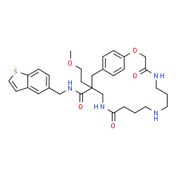 ChemSpider 2D Image | N-(1-Benzothiophen-5-ylmethyl)-16-(2-methoxyethyl)-4,13-dioxo-2-oxa-5,9,14-triazabicyclo[16.2.2]docosa-1(20),18,21-triene-16-carboxamide | C31H40N4O5S