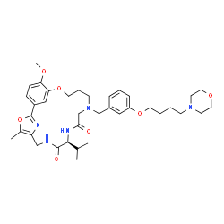 ChemSpider 2D Image | (9S)-9-Isopropyl-19-methoxy-4-methyl-13-{3-[4-(4-morpholinyl)butoxy]benzyl}-3,17-dioxa-7,10,13,23-tetraazatricyclo[16.3.1.1~2,5~]tricosa-1(22),2(23),4,18,20-pentaene-8,11-dione | C37H51N5O7