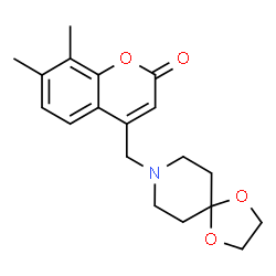 ChemSpider 2D Image | 4-(1,4-Dioxa-8-azaspiro[4.5]dec-8-ylmethyl)-7,8-dimethyl-2H-chromen-2-one | C19H23NO4