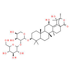 ChemSpider 2D Image | (3beta,5xi,9xi,12beta,17xi)-12,19-Dihydroxy-28-oxo-20,28-epoxyurs-13(18)-en-3-yl 2-O-[(5xi)-D-xylo-hexopyranosyl]-L-arabinopyranoside | C41H64O14