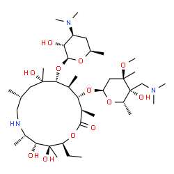 ChemSpider 2D Image | (2S,3S,4R,5S,8R,10S,11R,12S,13S,14R)-13-({2,6-Dideoxy-4-C-[(dimethylamino)methyl]-3-C-methyl-3-O-methyl-alpha-L-xylo-hexopyranosyl}oxy)-2-ethyl-3,4,10-trihydroxy-3,5,8,10,12,14-hexamethyl-15-oxo-1-oxa
-6-azacyclopentadecan-11-yl 3,4,6-trideoxy-3-(dimethylamino)-beta-D-xylo-hexopyranoside | C40H77N3O12