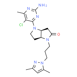 ChemSpider 2D Image | (3aS,6aS)-4-(2-Amino-5-chloro-6-methyl-4-pyrimidinyl)-1-[3-(3,5-dimethyl-1H-pyrazol-1-yl)propyl]hexahydropyrrolo[3,2-b]pyrrol-2(1H)-one | C19H26ClN7O