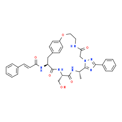 ChemSpider 2D Image | (2E)-N-[(13S,16S,19S)-16-(Hydroxymethyl)-13-methyl-6,15,18-trioxo-10-phenyl-2-oxa-5,8,9,11,14,17-hexaazatricyclo[19.2.2.0~8,12~]pentacosa-1(23),9,11,21,24-pentaen-19-yl]-3-phenylacrylamide | C35H37N7O6