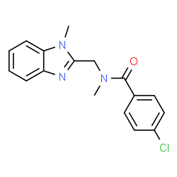 ChemSpider 2D Image | 4-Chloro-N-methyl-N-[(1-methyl-1H-benzimidazol-2-yl)methyl]benzamide | C17H16ClN3O