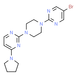 ChemSpider 2D Image | 2-[4-(5-Bromo-2-pyrimidinyl)-1-piperazinyl]-4-(1-pyrrolidinyl)pyrimidine | C16H20BrN7