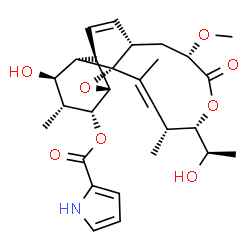 ChemSpider 2D Image | (1S,3R,4R,5R,6R,7S,8R,11S,13S,16S,17R)-6-Hydroxy-16-[(1R)-1-hydroxyethyl]-13-methoxy-5,17,19-trimethyl-14-oxo-2,15-dioxatetracyclo[9.8.0.0~1,7~.0~3,8~]nonadeca-9,18-dien-4-yl 1H-pyrrole-2-carboxylate | C28H37NO8