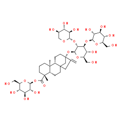 ChemSpider 2D Image | 1-O-[(5beta,9beta,10alpha,13alpha)-13-{[beta-D-Glucopyranosyl-(1->3)-[beta-D-xylopyranosyl-(1->2)]-beta-D-glucopyranosyl]oxy}-18-oxokaur-16-en-18-yl]-beta-D-glucopyranose | C43H68O22