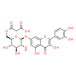 ChemSpider 2D Image | 2-(3,4-Dihydroxyphenyl)-3,5-dihydroxy-4-oxo-4H-chromen-7-yl 6-O-(carboxyacetyl)-beta-D-glucopyranoside | C24H22O15