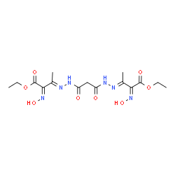 ChemSpider 2D Image | Diethyl (2E,3E,2'Z,3'E)-3,3'-[(1,3-dioxo-1,3-propanediyl)di(1E)-2-hydrazinyl-1-ylidene]bis[2-(hydroxyimino)butanoate] | C15H22N6O8