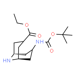 ChemSpider 2D Image | Ethyl (1R,5S)-7-({[(2-methyl-2-propanyl)oxy]carbonyl}amino)-9-azabicyclo[3.3.1]nonane-3-carboxylate | C16H28N2O4