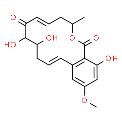 ChemSpider 2D Image | (5E,11E)-8,9,16-Trihydroxy-14-methoxy-3-methyl-3,4,9,10-tetrahydro-1H-2-benzoxacyclotetradecine-1,7(8H)-dione | C19H22O7
